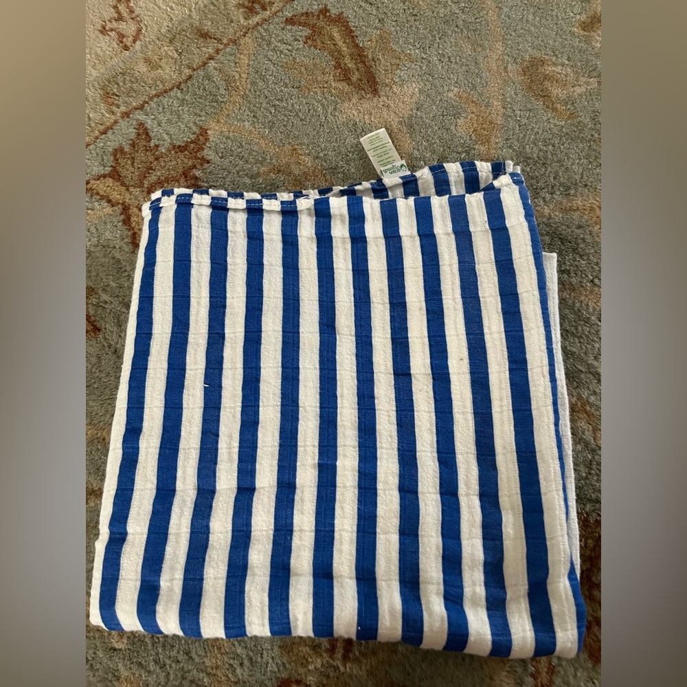 Blue and White organic cotton Striped swaddle blanket